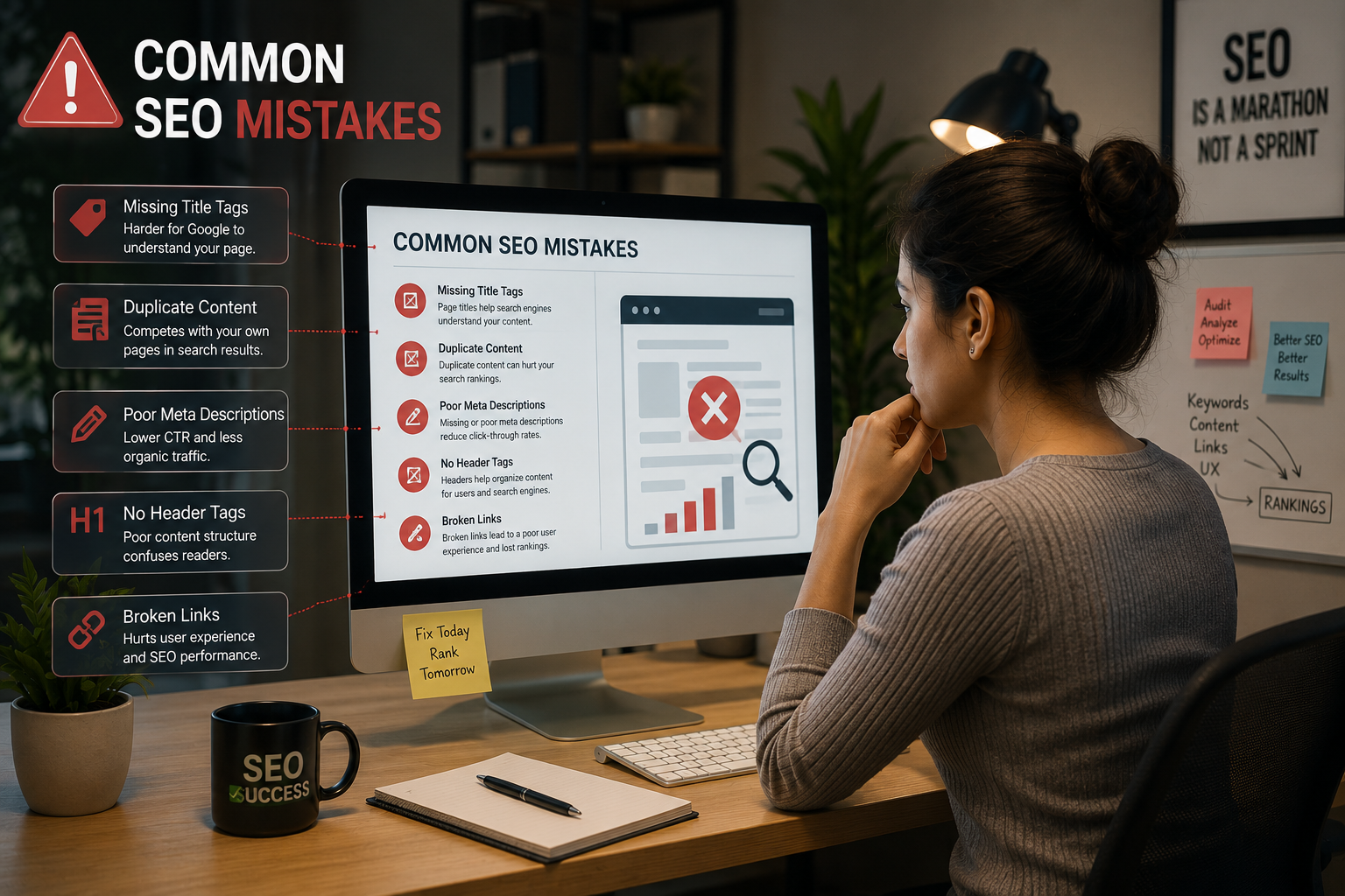 Common Local SEO mistakes on her computer