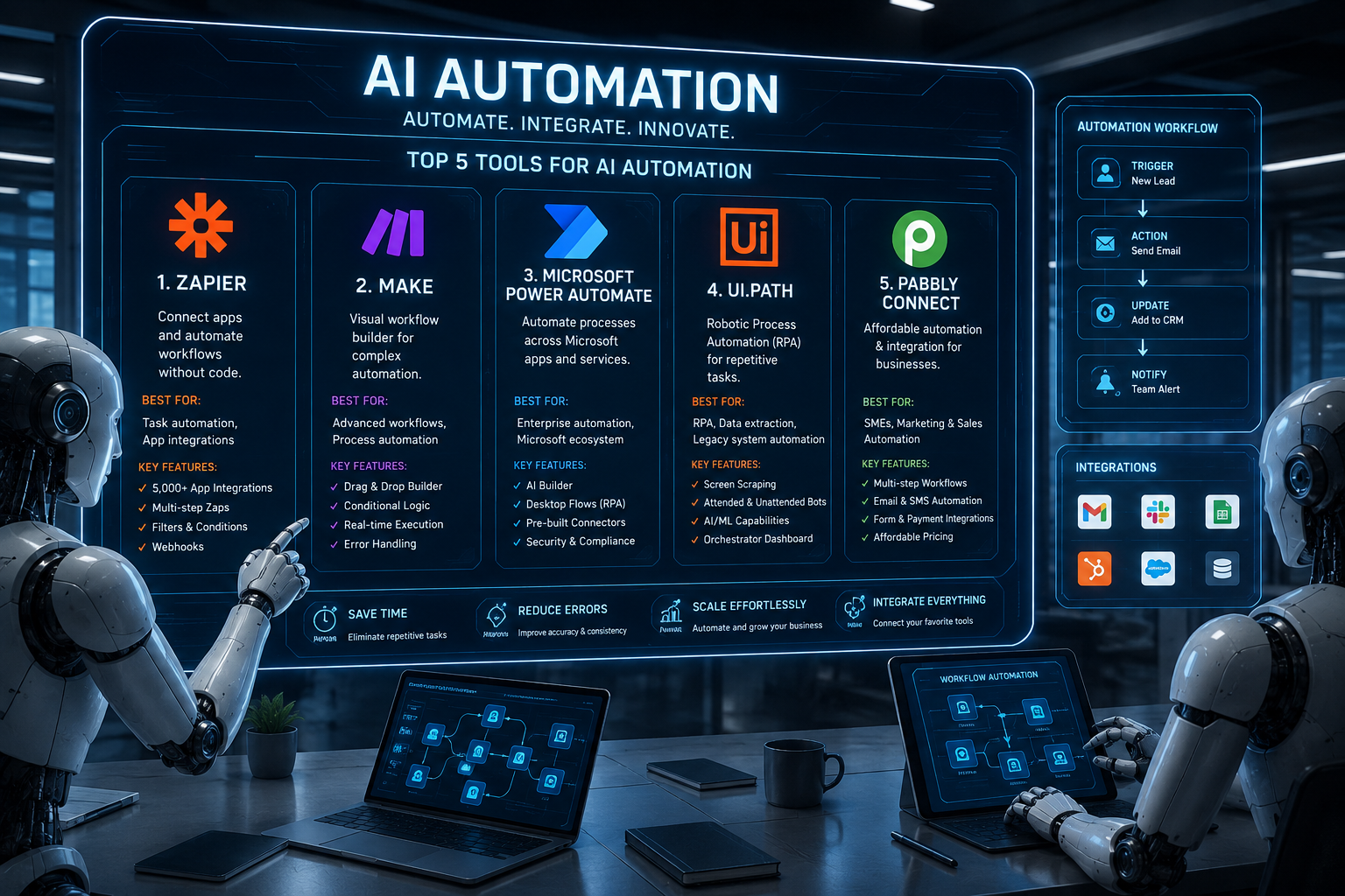 AI Automation Tools in a Futuristic Lab