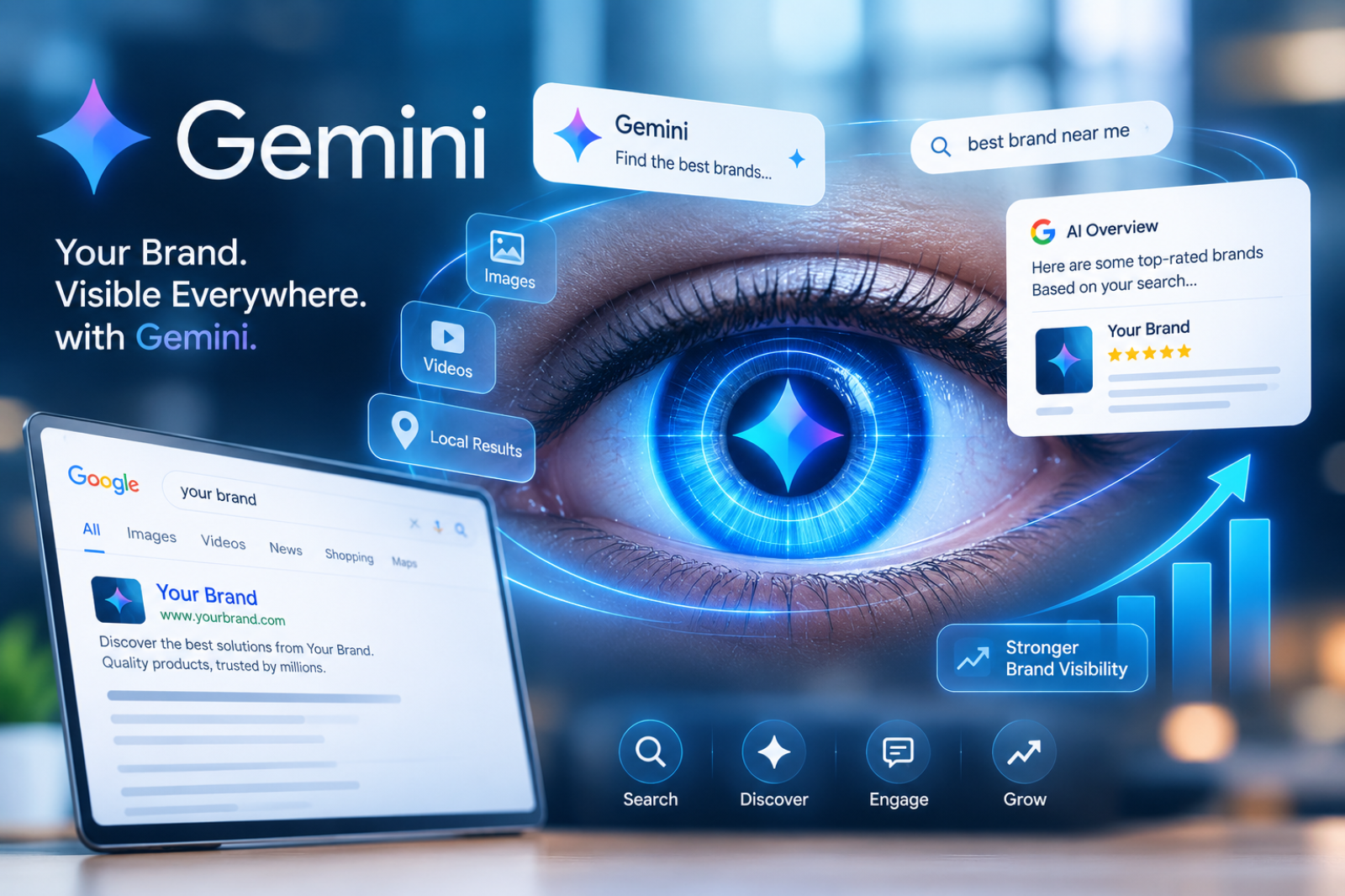 A digital eye representing Gemini brand visibility.