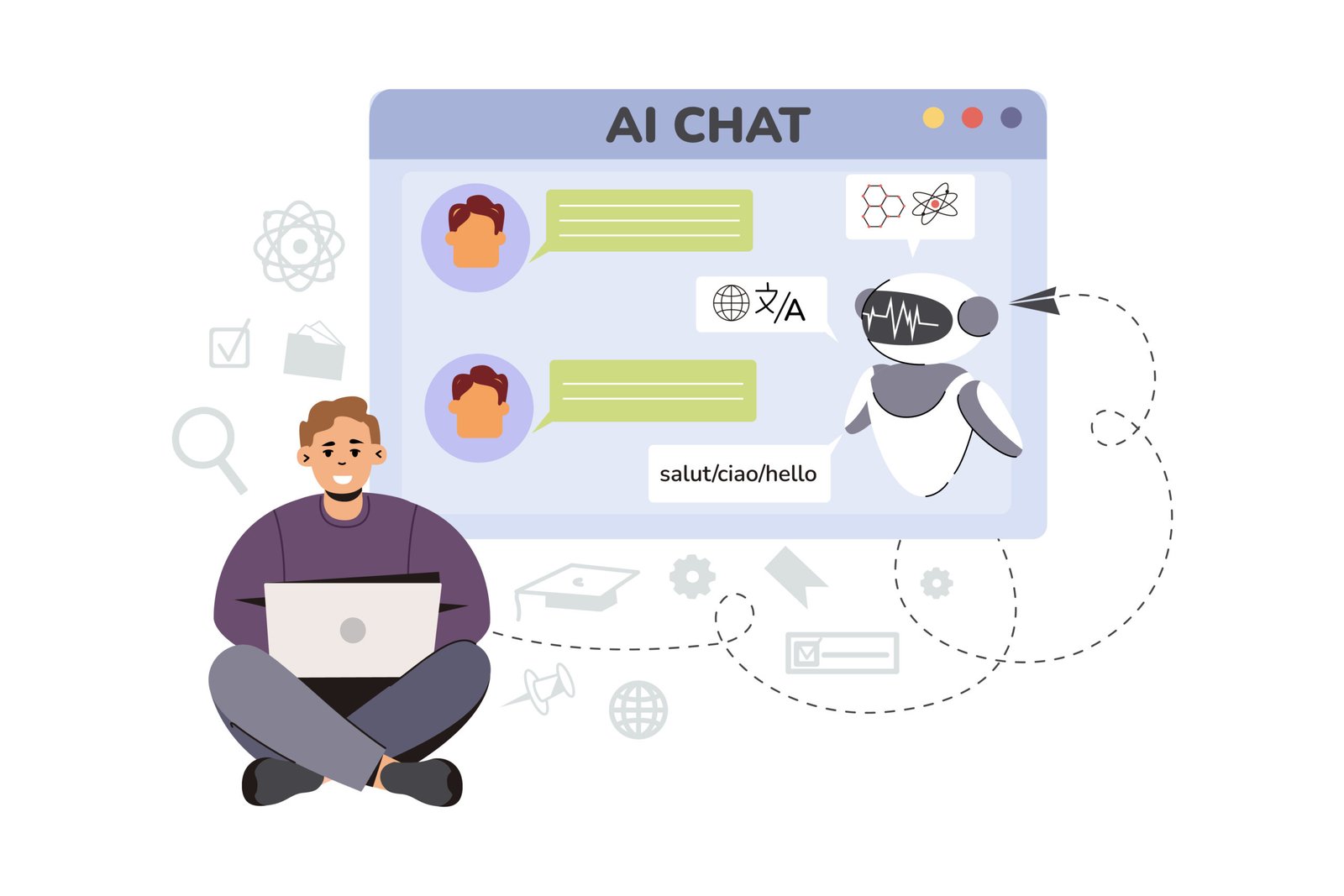 Flat man using Ai technology for help answer questions Chatgpt
