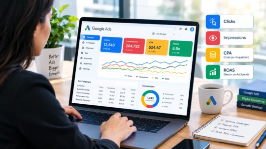 Digital Marketer Analyzing Google Ads Dashboard